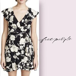 Free People French Quarter Wrap Mini Dress Black Cream Floral | Cottage Noir | S